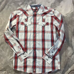 Cody James Men’s Pearl Snap Western Shirt Small Red Plaid Cowboy Holiday Rodeo
